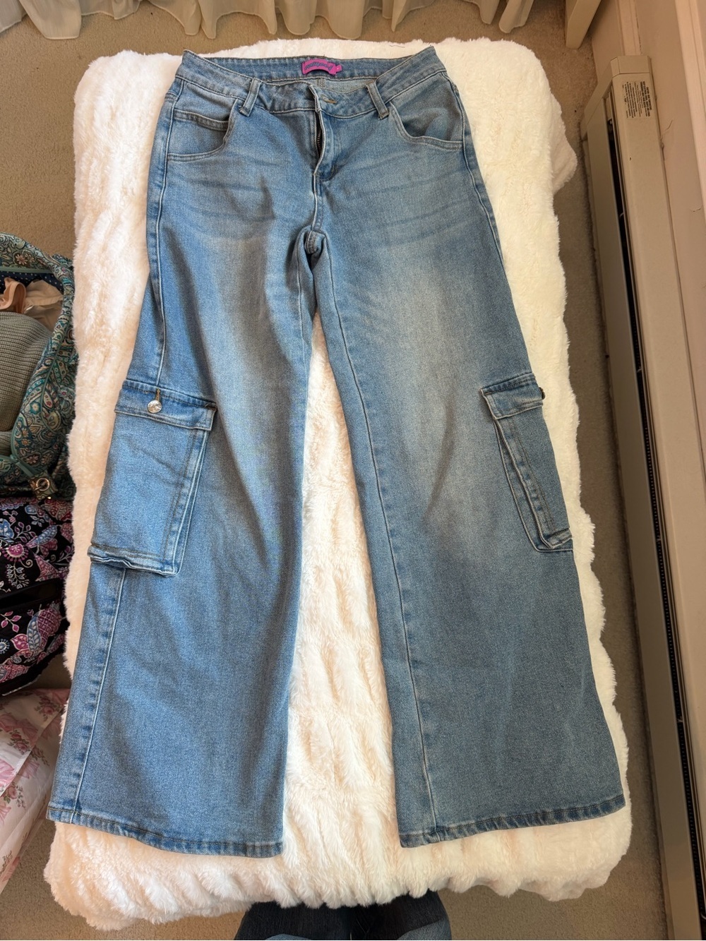 Edikted Light Blue Wide-Leg Cargo Jeans